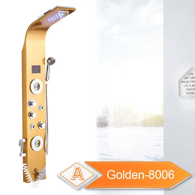 LED Light Bathroom Shower Panel Intelligent LCD Shower Column System with 6 Modes Rain Waterfall Massage Jet