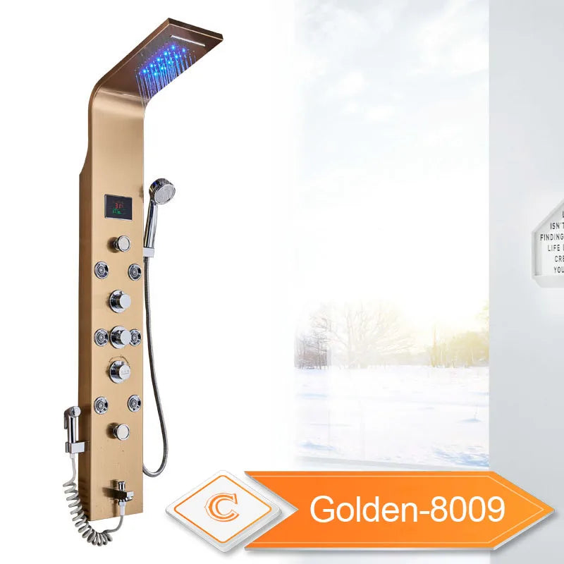 LED Light Bathroom Shower Panel Intelligent LCD Shower Column System with 6 Modes Rain Waterfall Massage Jet