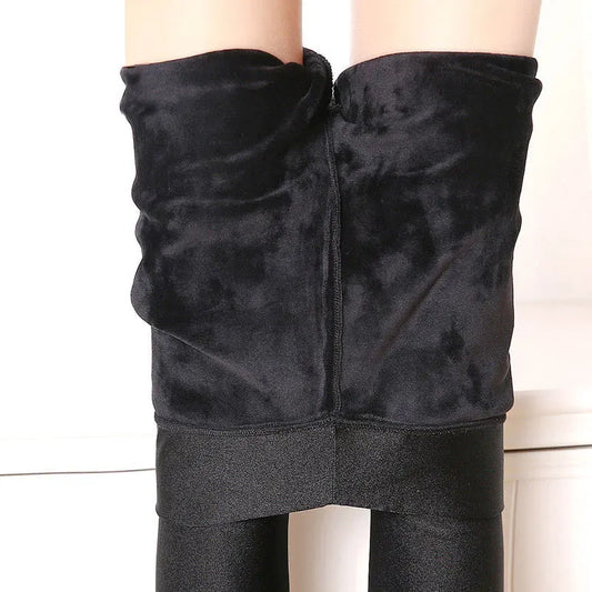 lady size XL high waist stretched cashmere leggings female autumn winter bright black legging step foot slim fit pencil pants