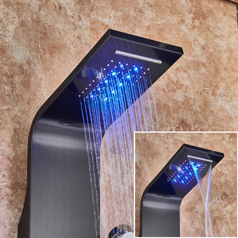 LED Light Bathroom Shower Panel Intelligent LCD Shower Column System with 6 Modes Rain Waterfall Massage Jet