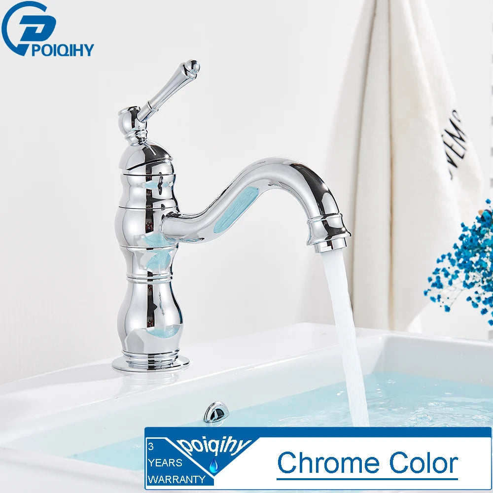 Antique Brass Basin Vessel Sink Faucet Deck Mounted One Hole Cold Hot Water Cold Hot Mixer Tap Bathroom Faucet  1 Hole