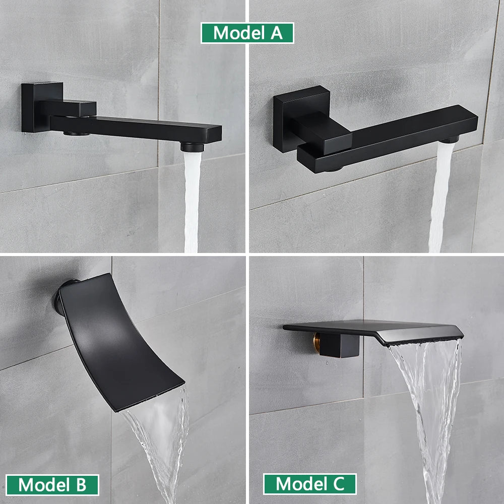 Black Shower Faucets System Bathroom Wall Mounted Rainfall Showerkit