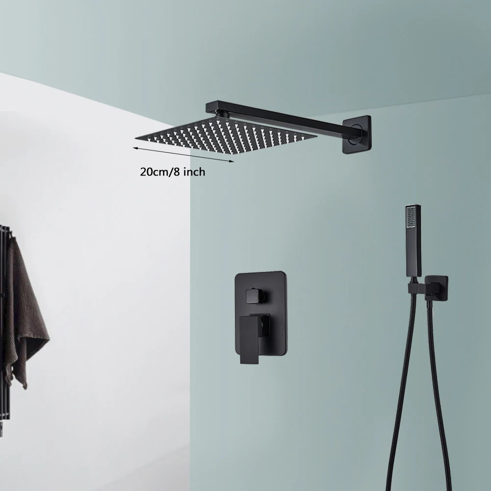 Black Shower Faucets System Bathroom Wall Mounted Rainfall Showerkit