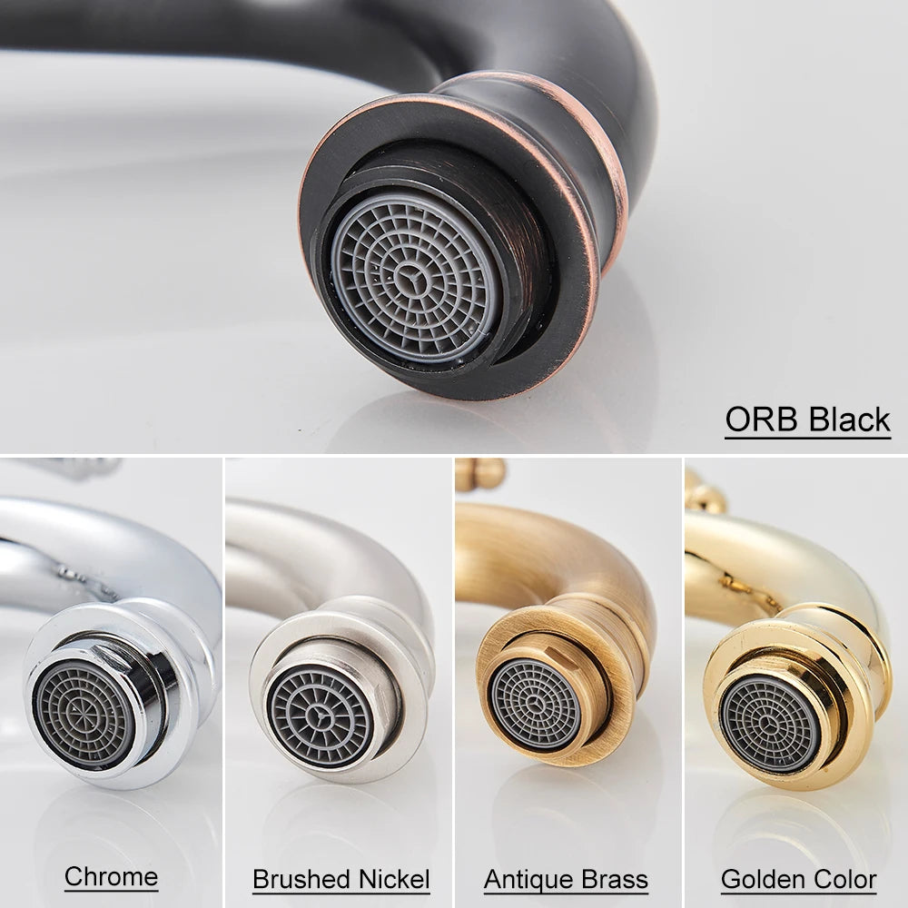 Antique Brass Basin Vessel Sink Faucet Deck Mounted One Hole Cold Hot Water Cold Hot Mixer Tap Bathroom Faucet  1 Hole