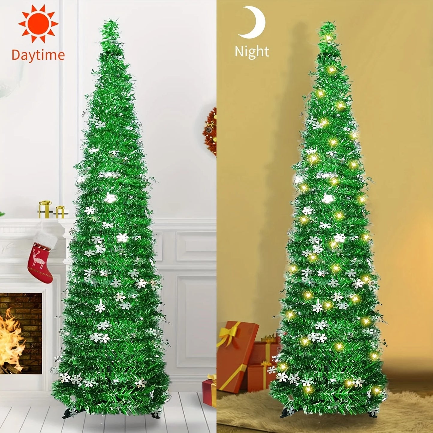 5ft Pop-up Christmas Light Tree, Easy to Assemble Coastal Shining Colorful Christmas Pencil Tree,