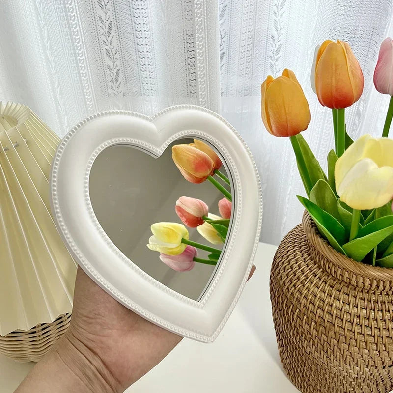 Heart-shaped Mirror Bedroom Table-top Makeup Mirror Home Dual-purpose Wall-mounted Dressing Mirror Cute Heart-shaped Pose Prop