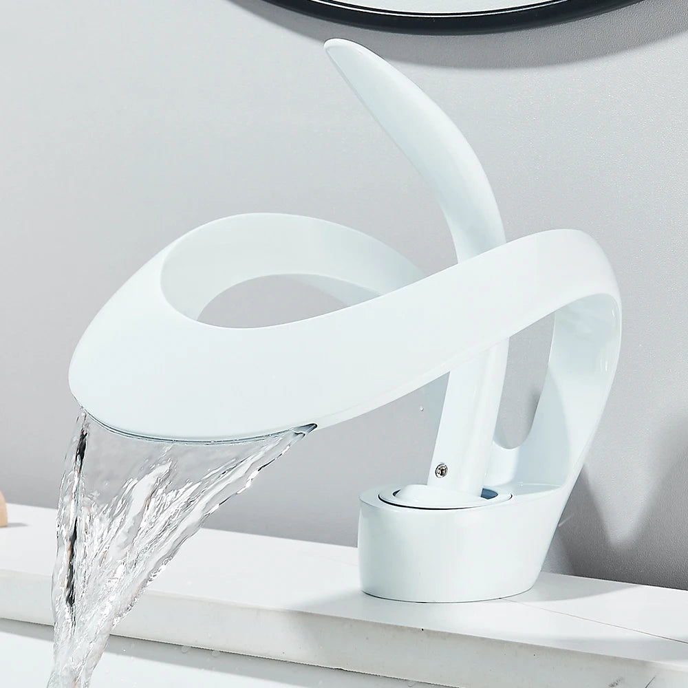 Solid Brass Waterfall Basin Faucet Single Handle Hot Cold Water Mixer Tap For Bathroom Sink