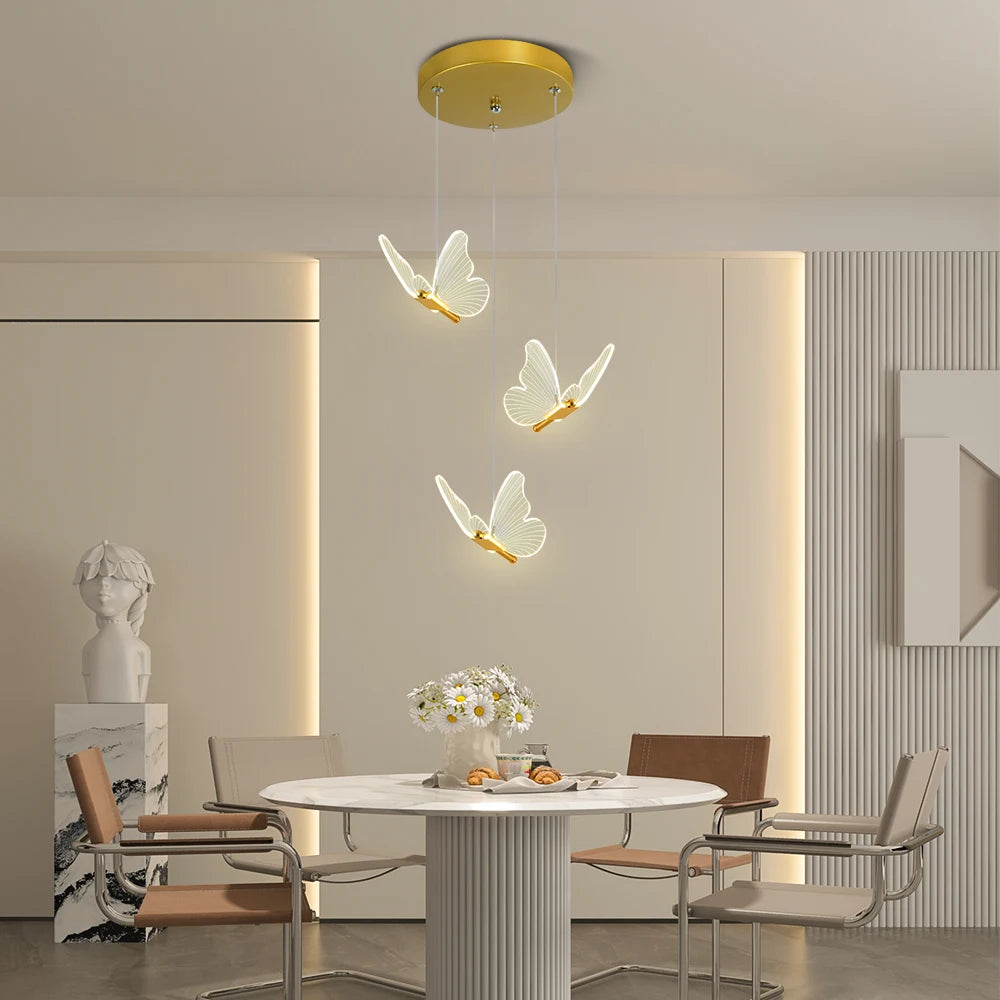 LED Modern 3-Head Butterfly Pendant Ceiling Light, Bedhead Indoor Living Room Dining Room Kitchen Decorative Lighting