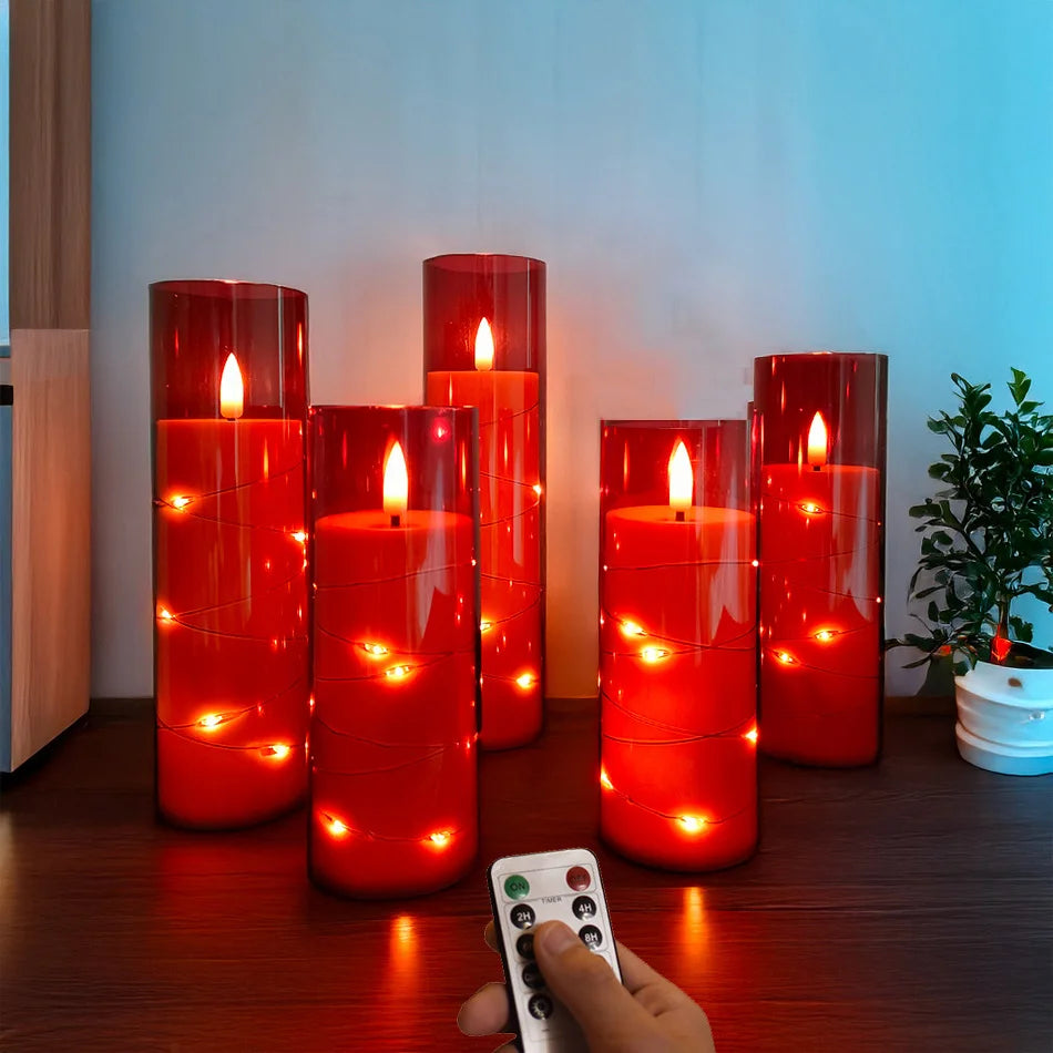 Flameless LED Candles Light,Electronic String Red Candle,Home Festival, Halloween Party Decoration,Wedding Candles, 5pcs/set