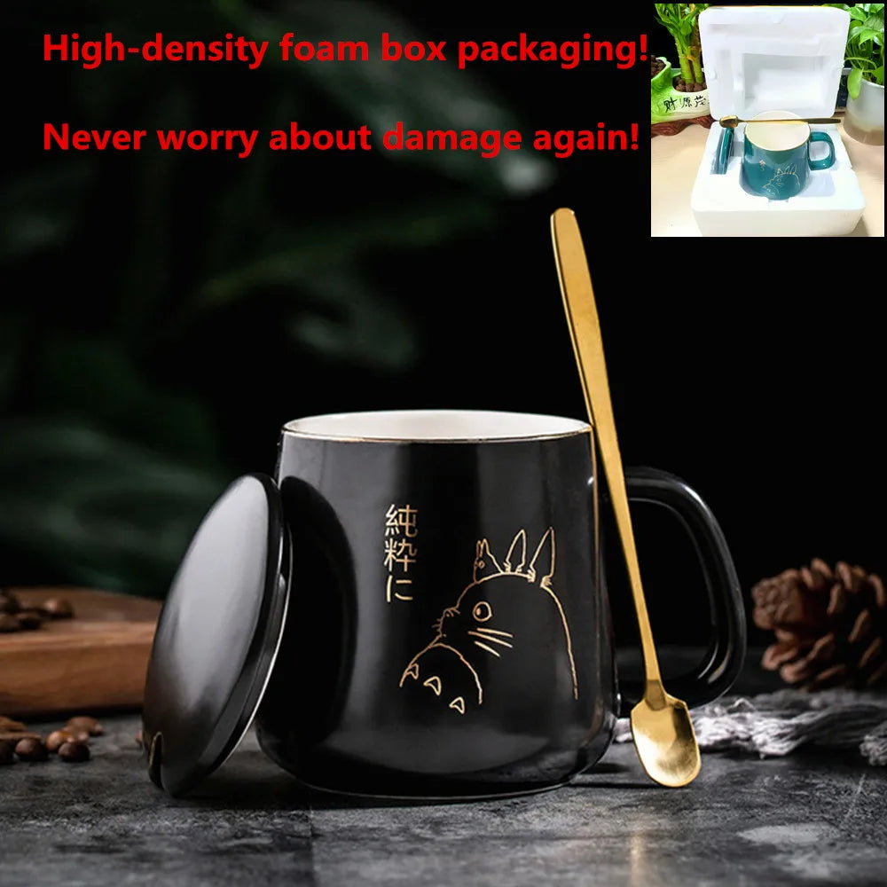 400ml New Product European Style Light Luxury Gold-painted Ceramic Coffee Mug with Lid Spoon