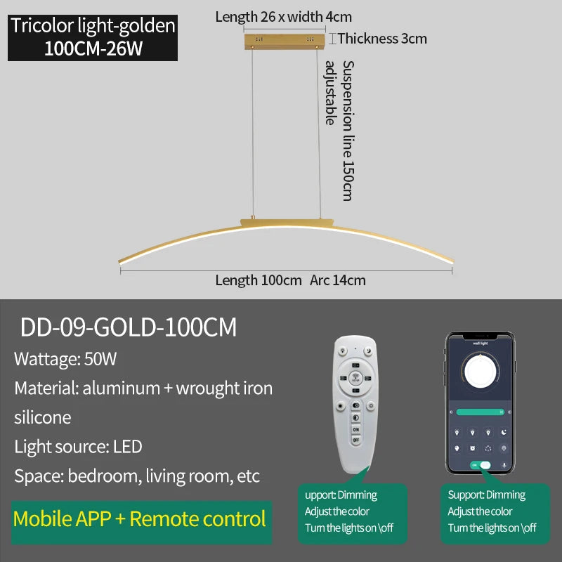 Contemporary Dining Room Pendant Light Sleek LED Arc Hanging Lamp Adjustable Brightness Energy Efficient Ideal for Kitchen Resta