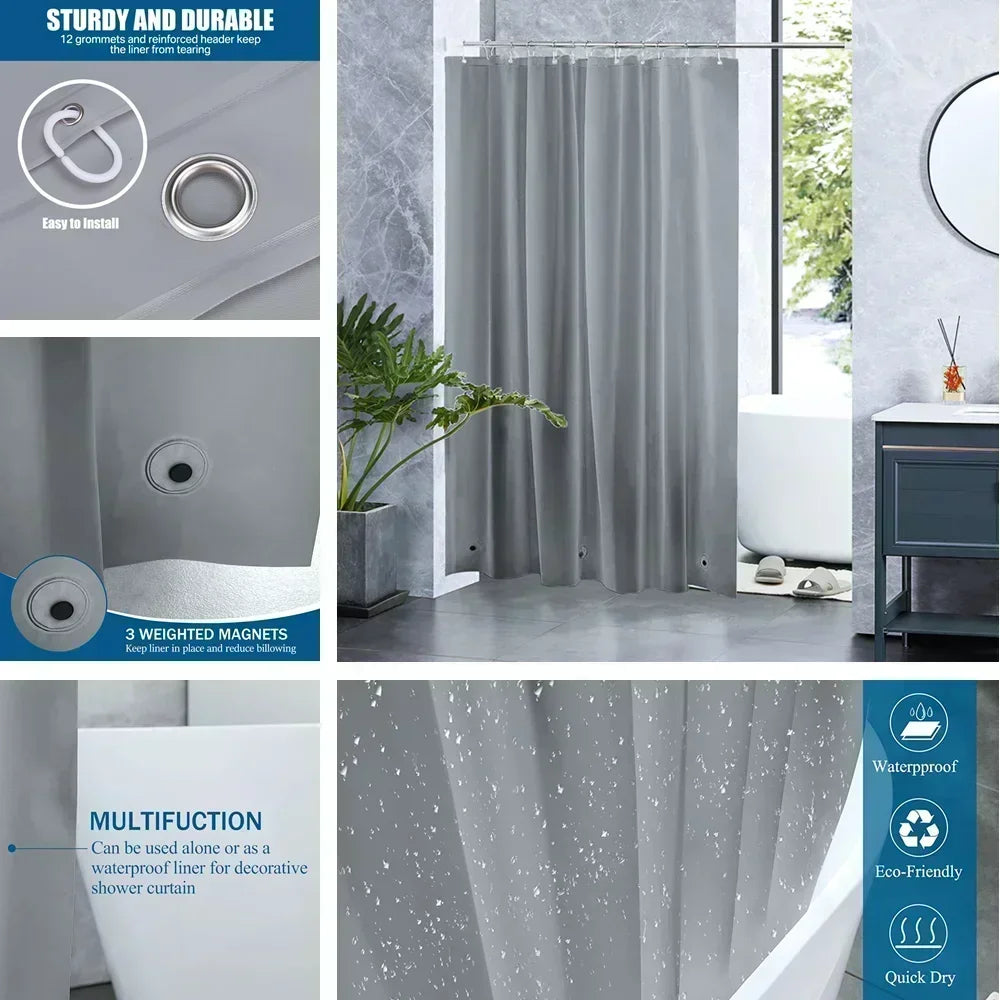 Clear Shower Curtain Plastic Shower Liner PEVA 180x200CM Lightweight Waterproof Shower Curtains for Bathroom