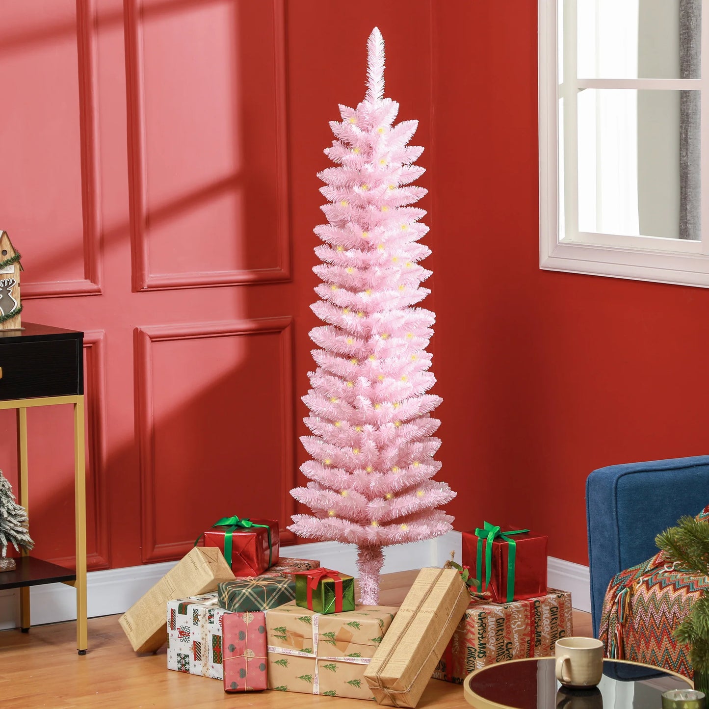 6ft Pencil Prelit Artificial Christmas Tree with 360 Colorful Surface Branches