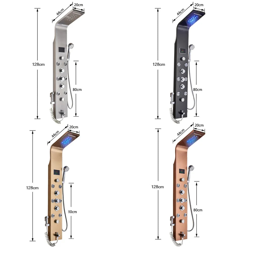 LED Light Bathroom Shower Panel Intelligent LCD Shower Column System with 6 Modes Rain Waterfall Massage Jet