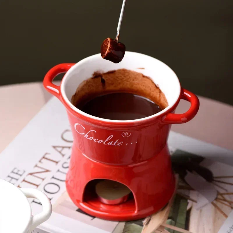 Hot Ceramic Chocolate Chafing Dish Cup with Fork  Chocolate Mug Tableware Creative