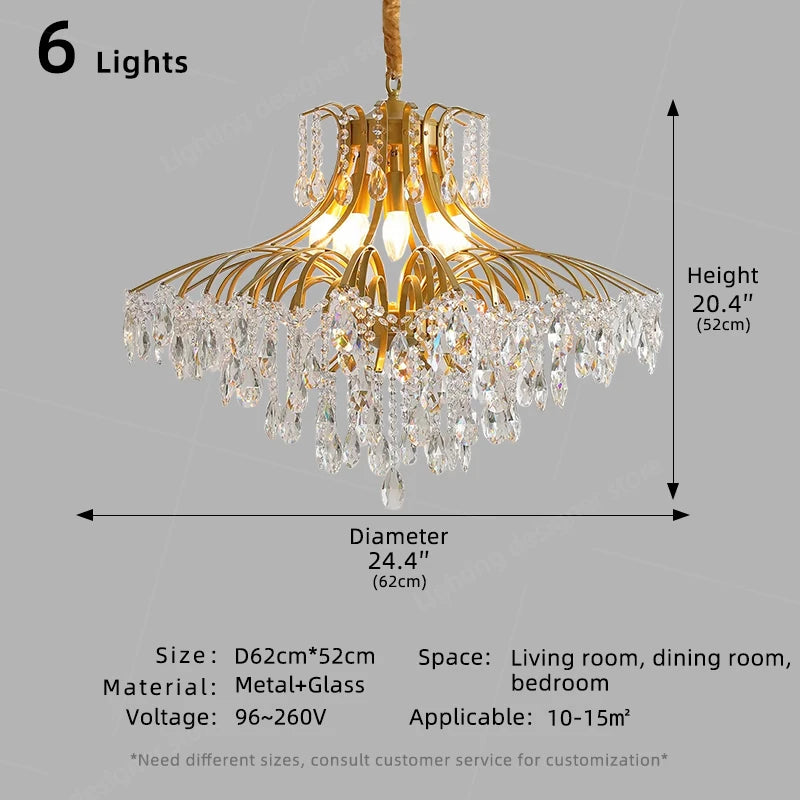 Hall Chandelier Crystal Living Room Pendant Light Minimalist Iron Art Hanging Lamp for Dining Table Lighting Ceiling Chandelier