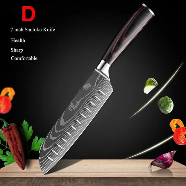 1-10Pcs Chef Knife For kitchen Set Japanese Sharp Cleaver Slicing Utility Knife Cooking Tools