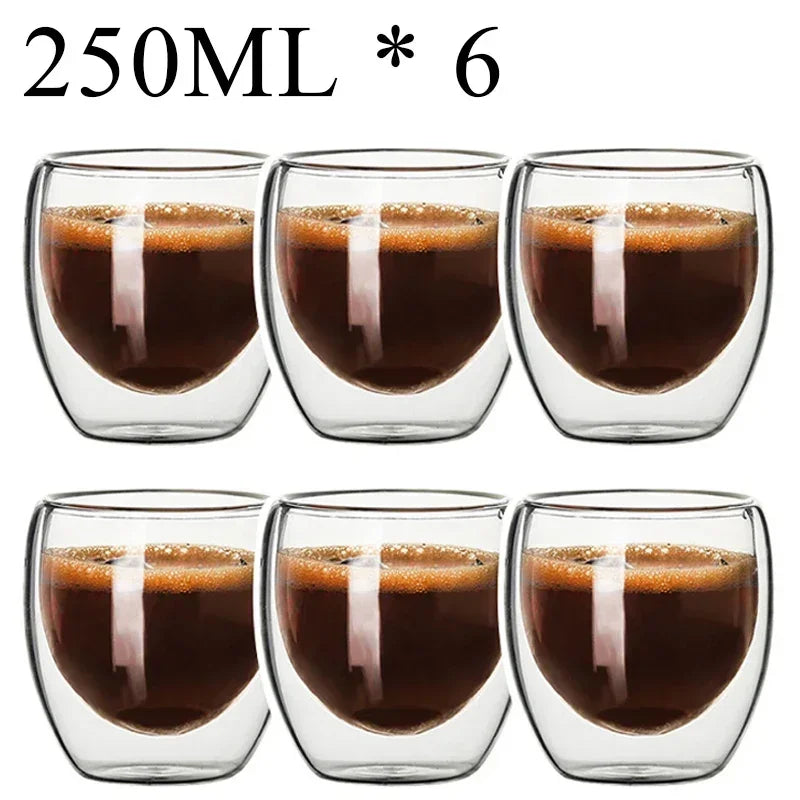 2-18PCS Double Wall High Borosilicate Glass Mug Heat Resistant Tea Milk Juice Coffee