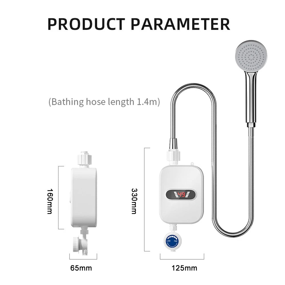 Bathroom Instant Water Heaters LCD Digital Display Thermostatic Shower Water Heating Device Waterproof 304 Stainless Steel Tank