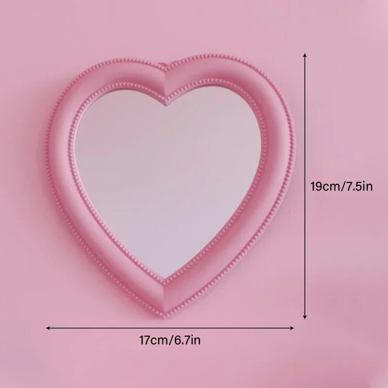 Heart-shaped Mirror Bedroom Table-top Makeup Mirror Home Dual-purpose Wall-mounted Dressing Mirror Cute Heart-shaped Pose Prop