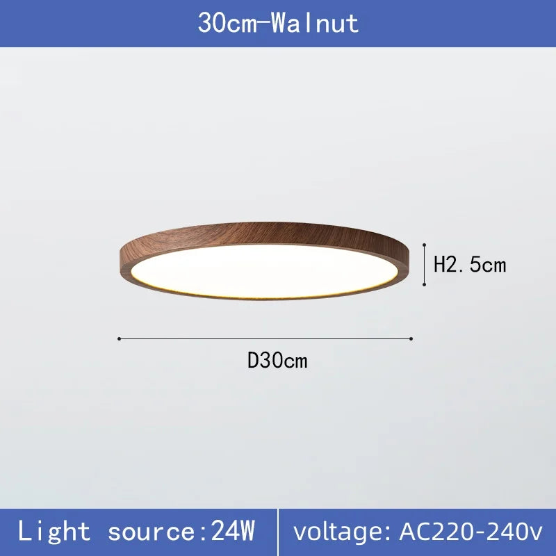 Modern LED Wood Grain Ceiling Lamp Circular Ultrathin Walnut wood Bedroom living room Restaurant Balcony Aisle Home Lights