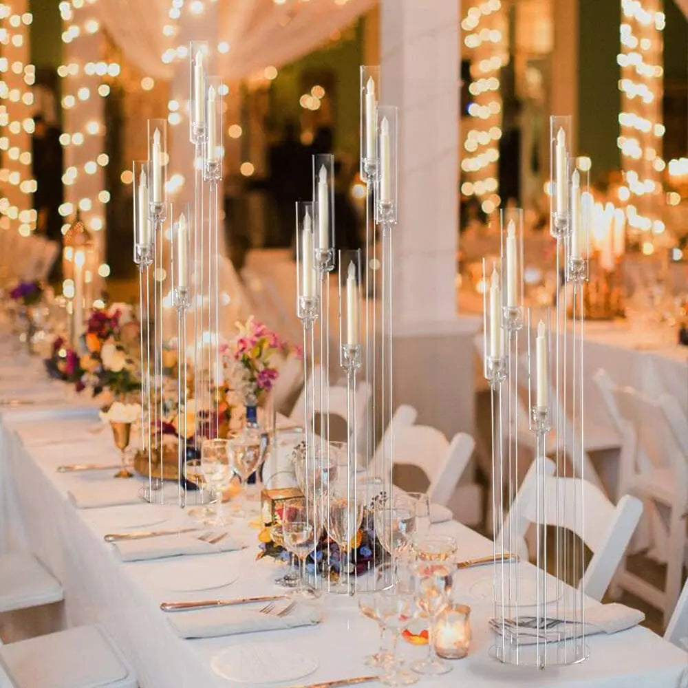 2pcs Acrylic Candelabra Centerpiece Candle Holder Round Base for LED Candles Wedding centerpieces for tab