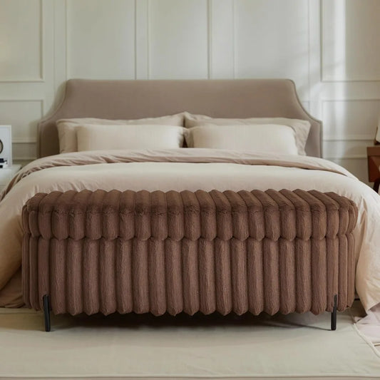 Aoiy & Wifon 49.2" W Storage Ottoman Bench, Upholstered End of Bed Storage Bench with Metal Legs for Bedroom