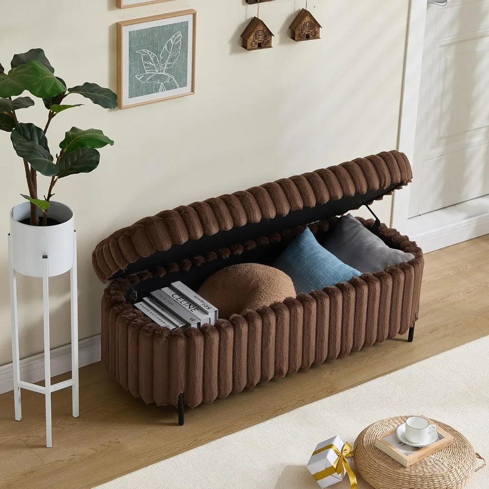 Aoiy & Wifon 49.2" W Storage Ottoman Bench, Upholstered End of Bed Storage Bench with Metal Legs for Bedroom