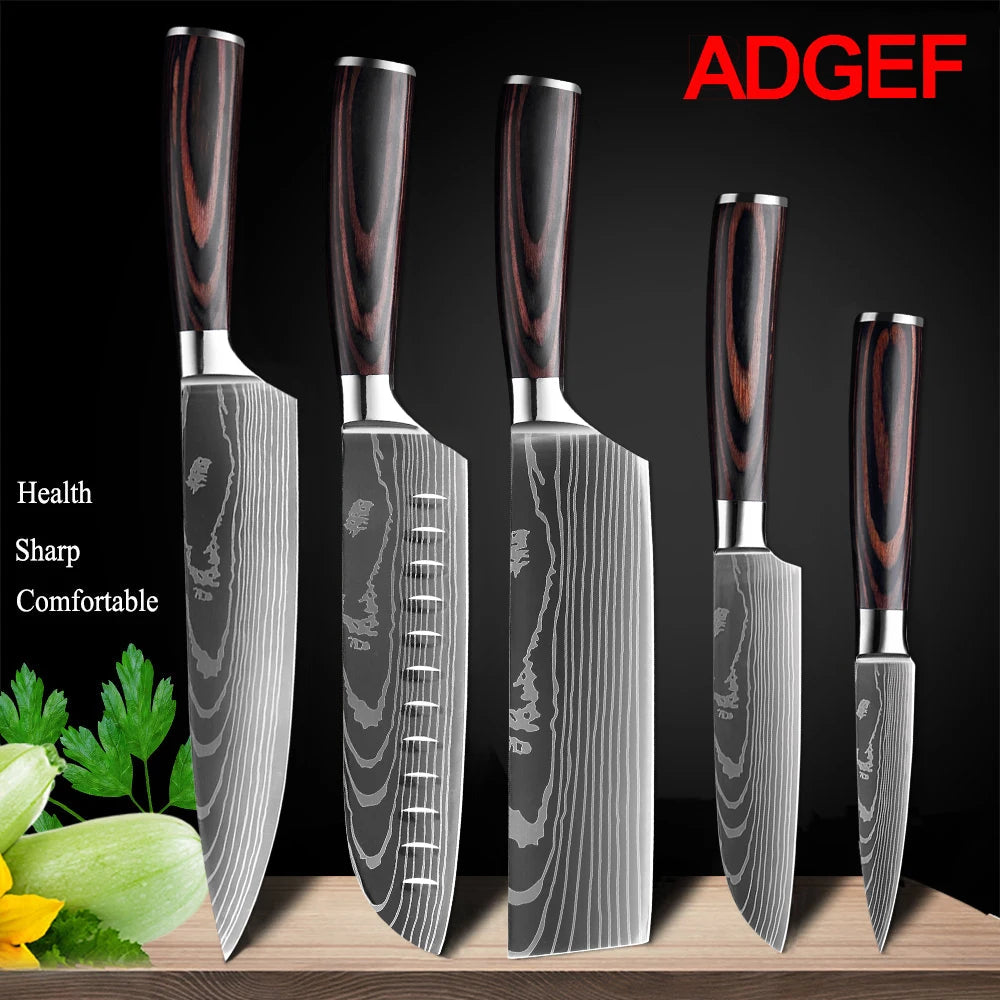 1-10Pcs Chef Knife For kitchen Set Japanese Sharp Cleaver Slicing Utility Knife Cooking Tools