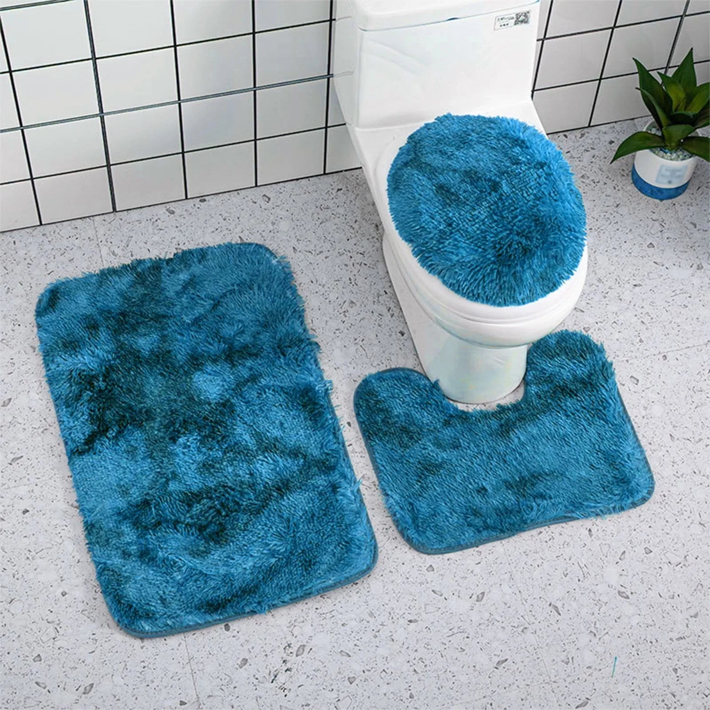 Solid Color 3 Piece Bathroom Rug Set Bath Rug, Contour Mat, & Lid Cover Non-Slip with Rubber Backing s