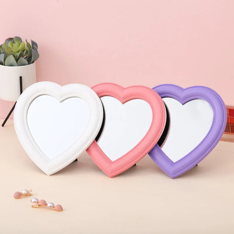 Heart-shaped Mirror Bedroom Table-top Makeup Mirror Home Dual-purpose Wall-mounted Dressing Mirror Cute Heart-shaped Pose Prop