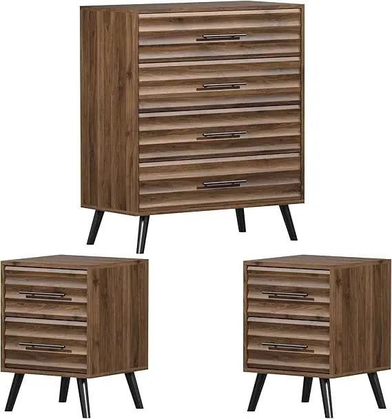 Farmhouse Bedroom Set, 3 Pieces Bedroom Furniture Set, Rustic Wood 6 Drawer Dresser and Nightstands