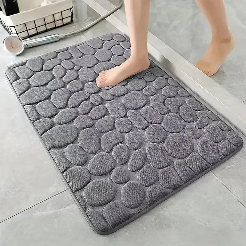 3D Non Slip Bathroom Mat Cobblestone Embossed Bath Mats Absorbent Doormat Carpet