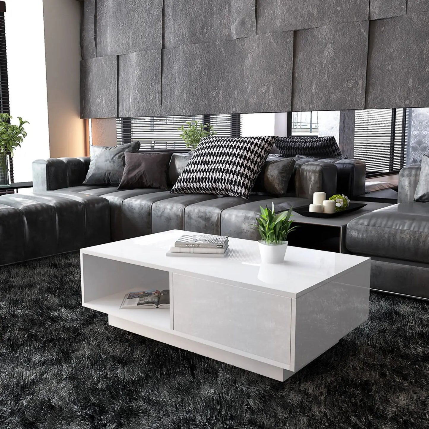Modern High Gloss Rectangular Coffee Table Easy Using Exquisite Workmanship Simple Brand New Tea Table Storage Living Room