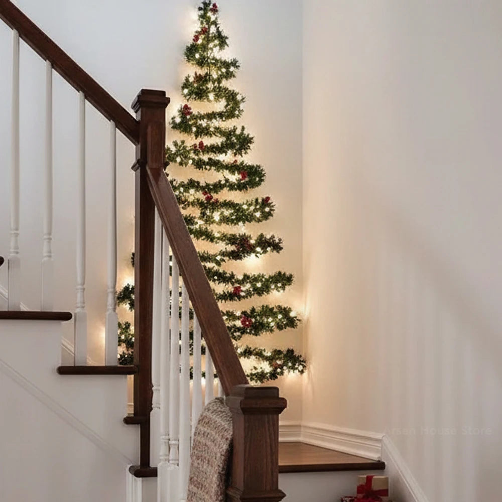 Christmas LED Rattan Garland Decoration, 2M Artificial Vine Wreath with Lights for Xmas Tree Ornaments, Home Party Wedding Decor