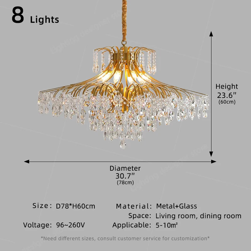 Hall Chandelier Crystal Living Room Pendant Light Minimalist Iron Art Hanging Lamp for Dining Table Lighting Ceiling Chandelier