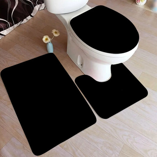 Black Bath Mat Set Modern Solid Colour Home Doormat Carpet Flannel Bathroom Decor Floor Rugs U-shaped Pad With Toilet Lid Cover