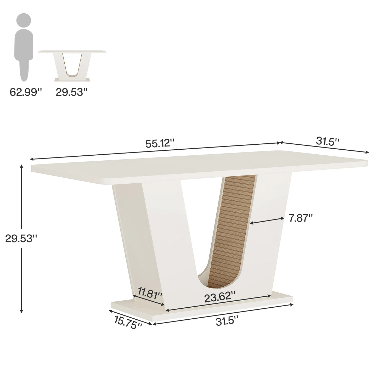 Tribesigns Modern Dining Table for 4-6 People, 55-Inch Rectangular Kitchen Table with U-Shaped Base, Dinner Table for Kitchen