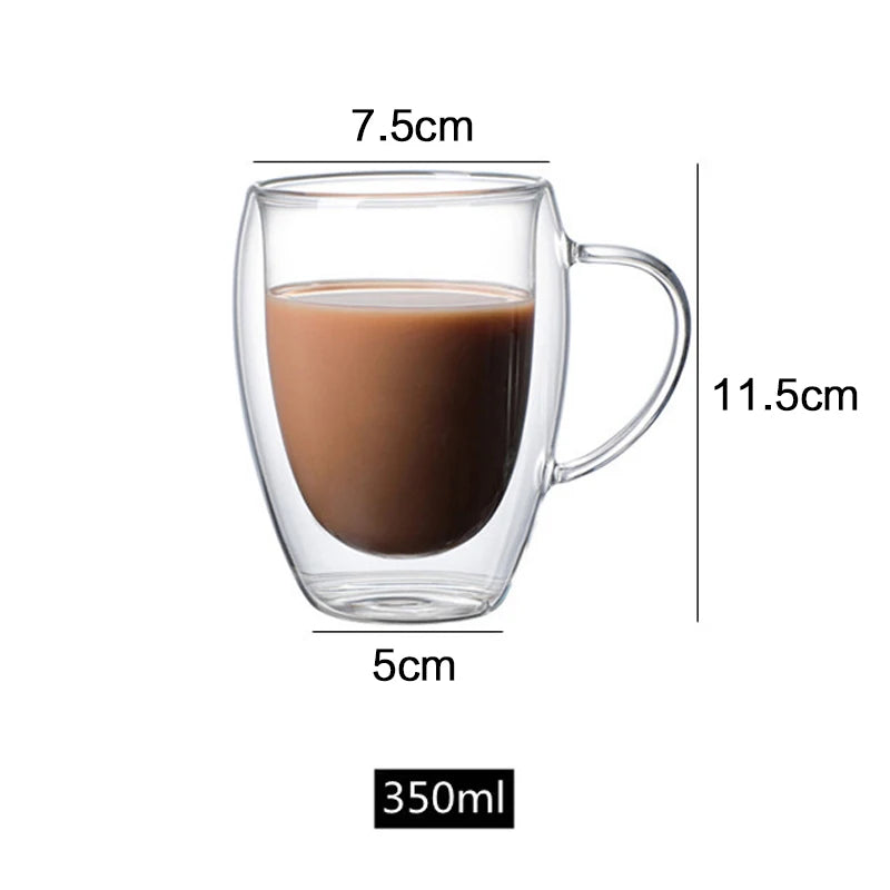 150/250/350/450ml Heat Resistant Double Wall Coffee Cup Transparent Glass