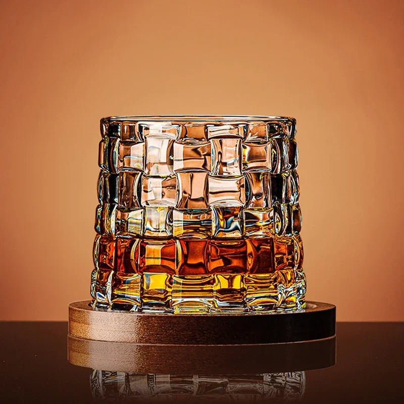 Tumbler Whiskey Glass with Base Crystal Whiskey Glasses Rotating Spinning Wine Brandy Glass Cup Drinkware