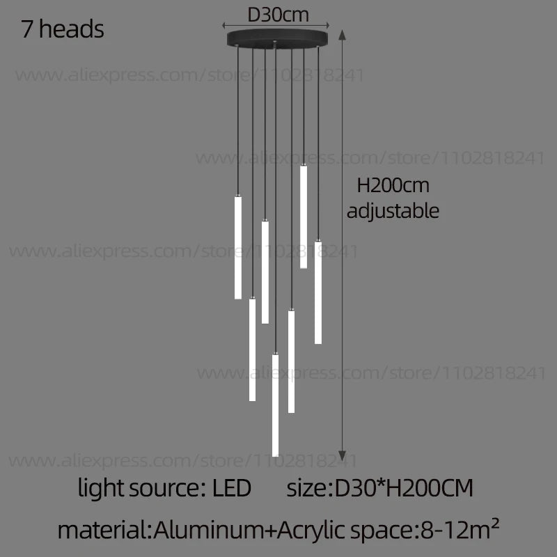 Minimalist Chandelier LED Stair Strip Lamp Duplex Building Interior Lighting Lamps Modern Dining Table Living Room Pendant light