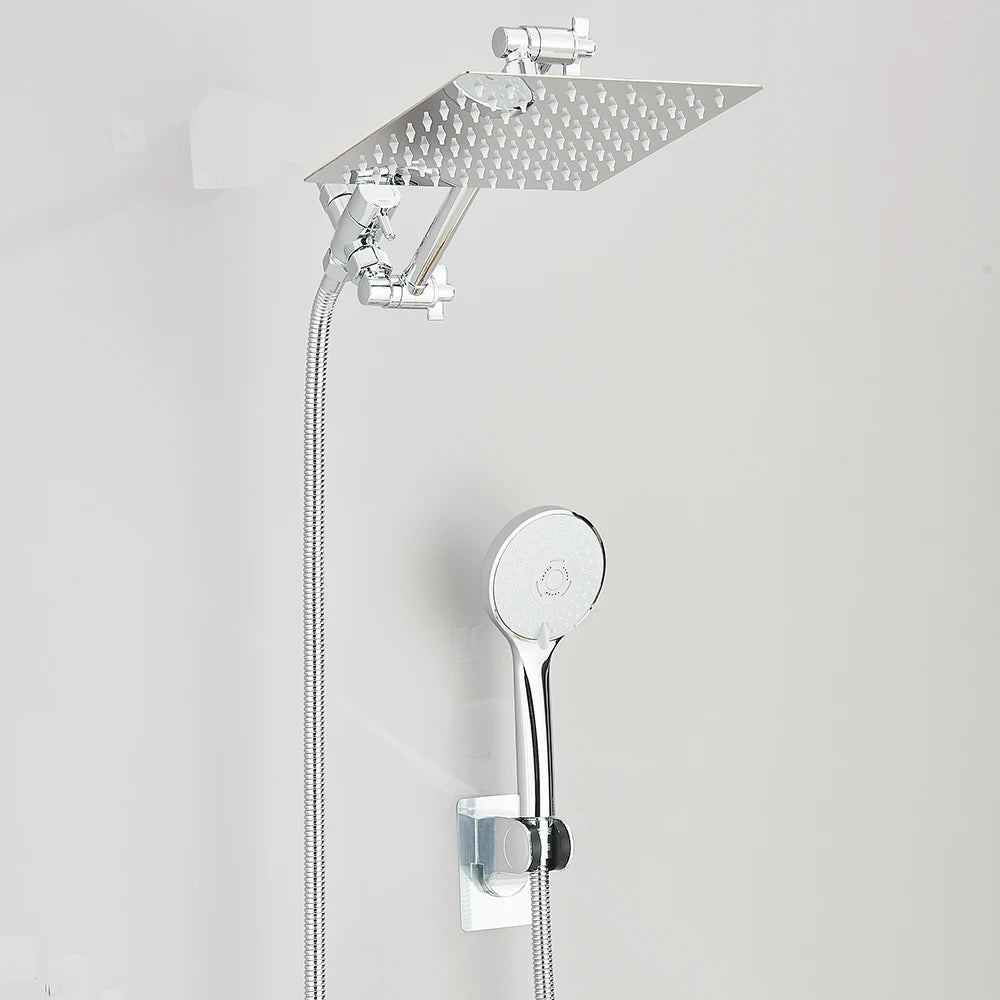 Shower Head Combo 8-12Inch High Pressure Rain Shower Head with Adjustable Extension Arm With 3-wayHandheld Shower Spray