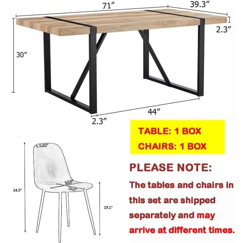 9-Piece Modern Dining Set - 71'' Rectangle Wood Table + 8 Fabric Chairs