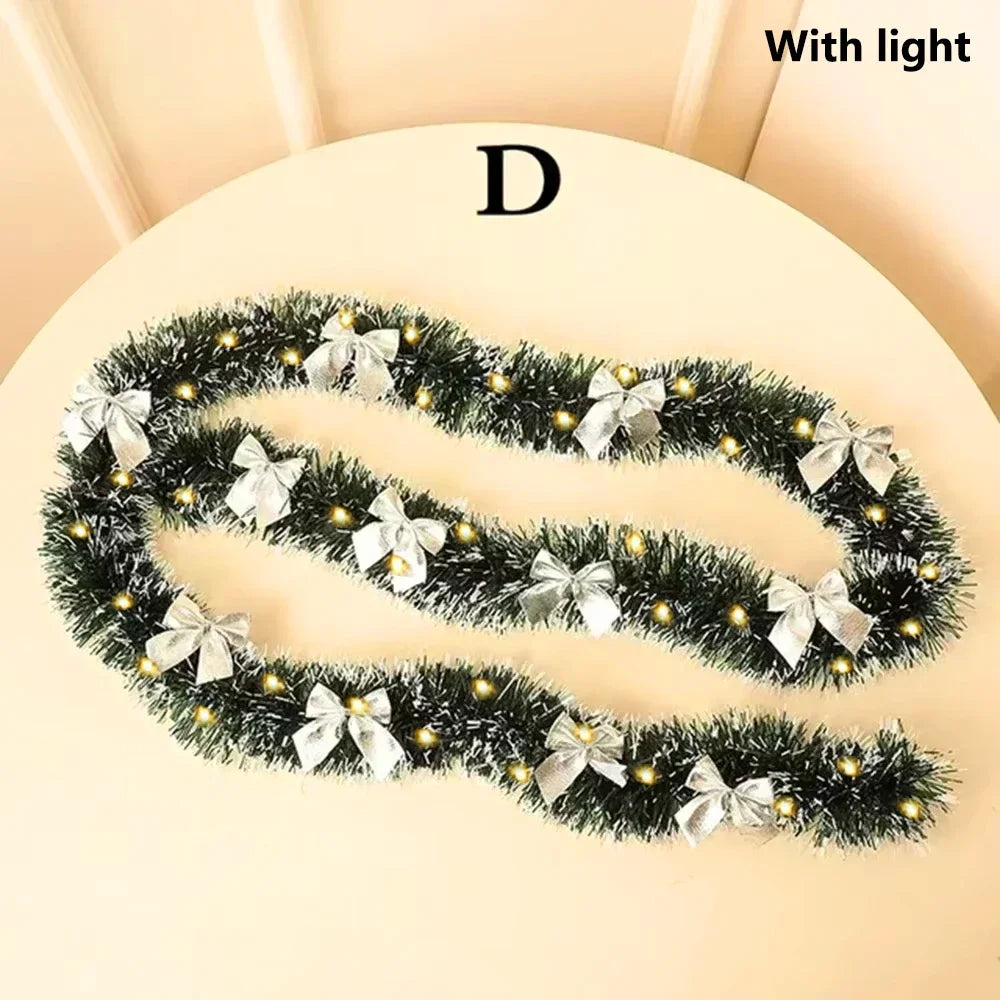 Christmas LED Rattan Garland Decoration, 2M Artificial Vine Wreath with Lights for Xmas Tree Ornaments, Home Party Wedding Decor