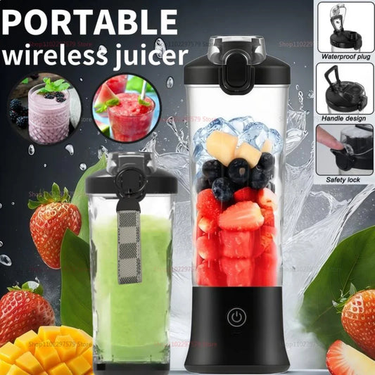 600ml Portable Electric Fruit Juicer Mixer machine USB Rechargeable Mini Fruit Juice Blender with 6 Blades Compact