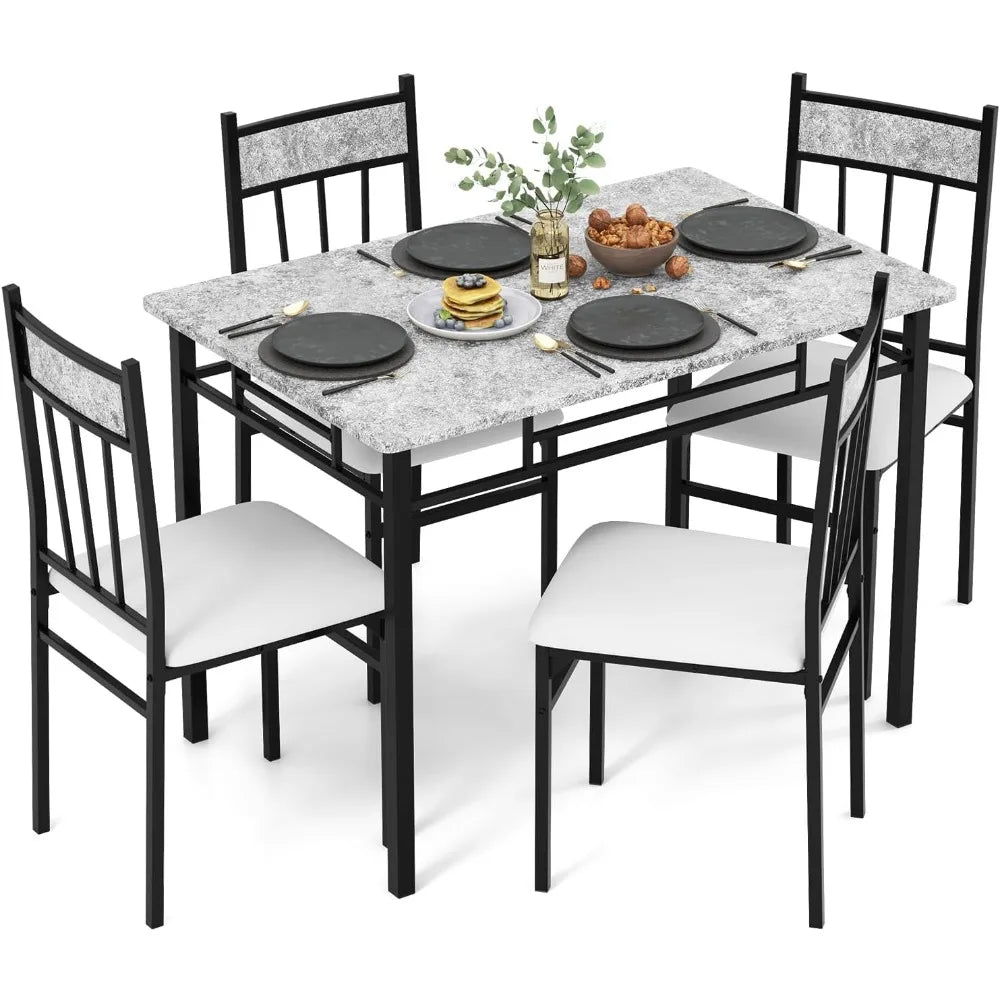 Dining Table Set FR 4, Kitchen Table and Chairs Set with Metal Frame & Padded Seat, Dining Table and Chairs Set of 4 for Dining