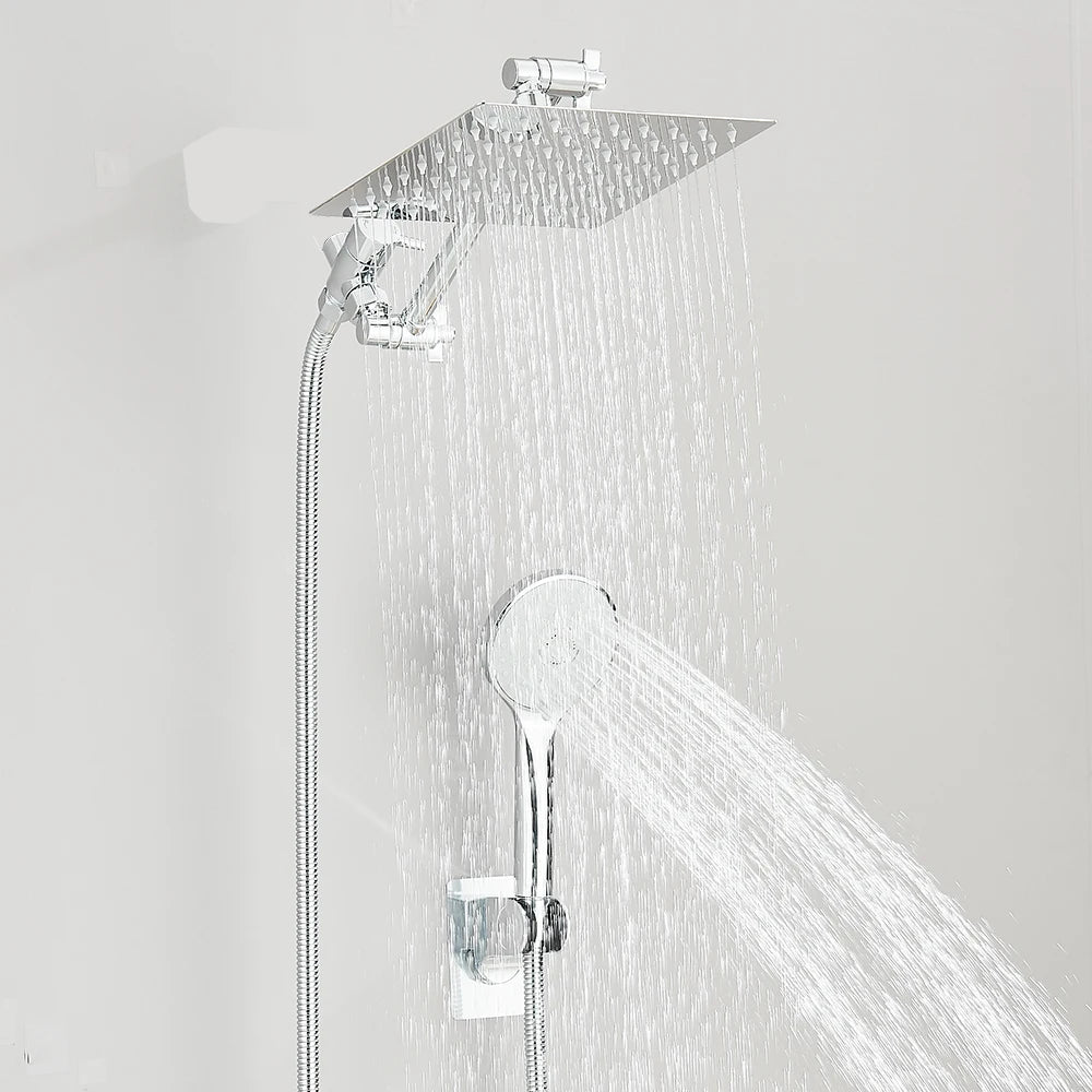 Shower Head Combo 8-12Inch High Pressure Rain Shower Head with Adjustable Extension Arm With 3-wayHandheld Shower Spray