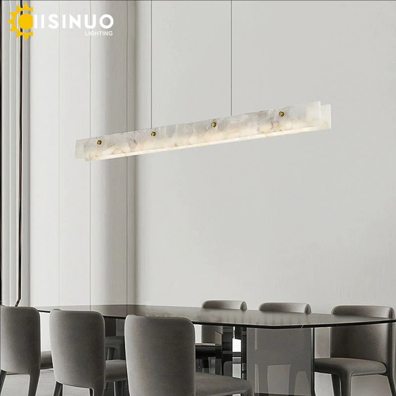 Luxury Linear Pendant Light LED Minimalist Natural Marble Chandelier Hanging Ceiling Fixtures for Kitchen Island Dining Room Bar