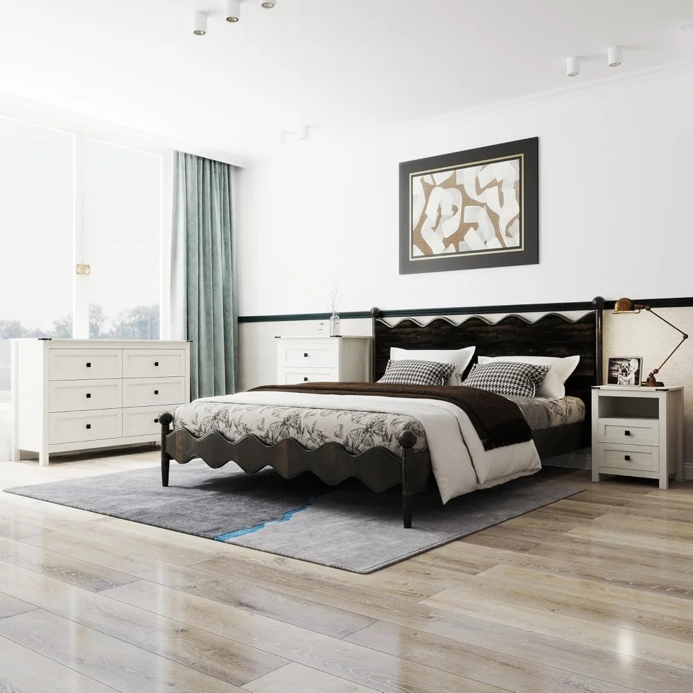 Farmhouse Bedroom Set, 3 Pieces Bedroom Furniture Set, Rustic Wood 6 Drawer Dresser