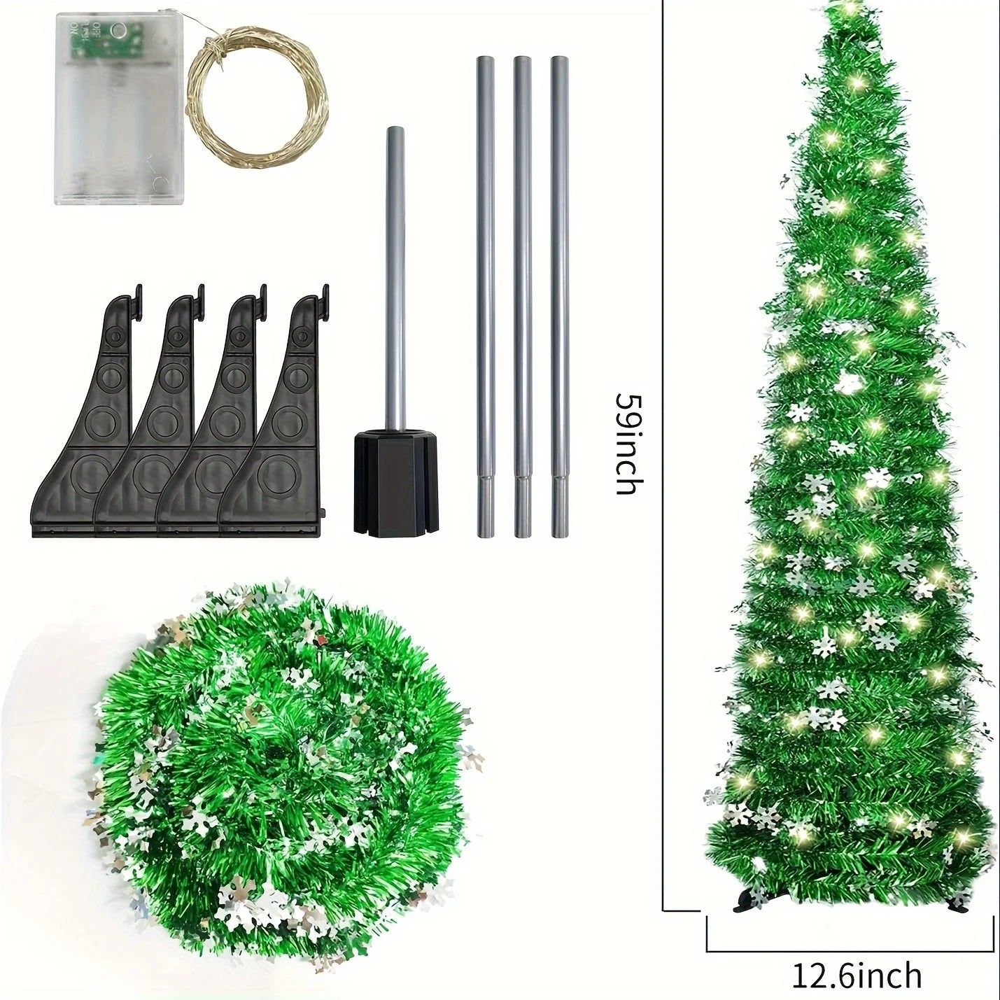 5ft Pop-up Christmas Light Tree, Easy to Assemble Coastal Shining Colorful Christmas Pencil Tree,